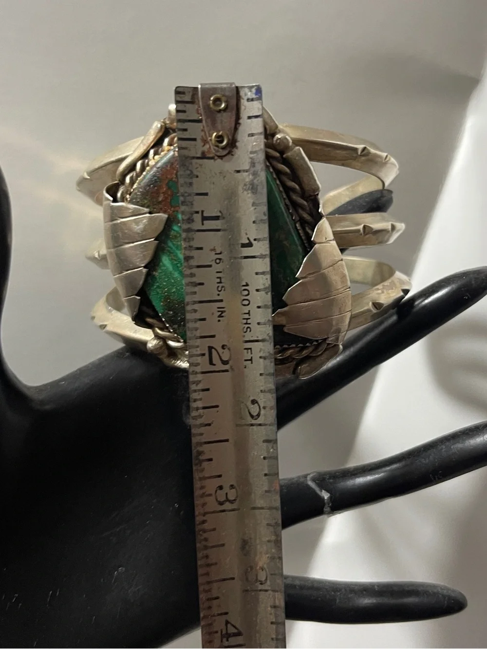 Vtge Cuff Bracelet Handcrafted Sterling Silver Natural Turquoise Green Stone